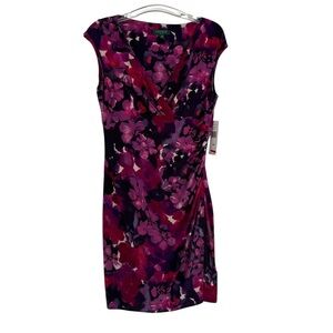 Lauren Ralph Lauren NWT Ruched Sheath Dress Size 12P Sleeveless Stretch Purple